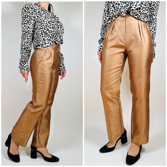 MAXMARA ITALY Silk Cotton Pleather Trousers USA 4